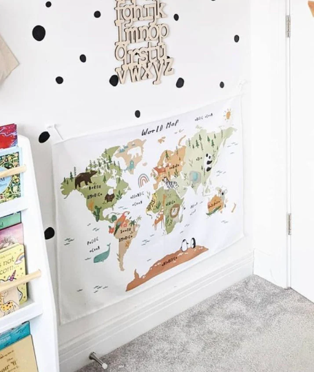 Childrens Animal Map of the World , Map Wall hanging  , Animal map of the world , Kids wall art